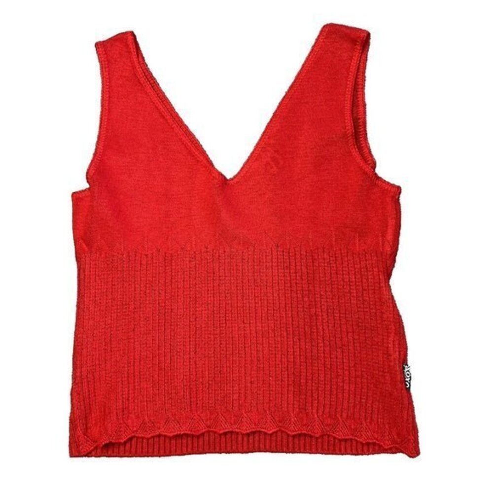 Vintage Y2K XOXO Jeans Red Ribbed Knit V-Neck Tank Top Scalloped‎ Hem Large